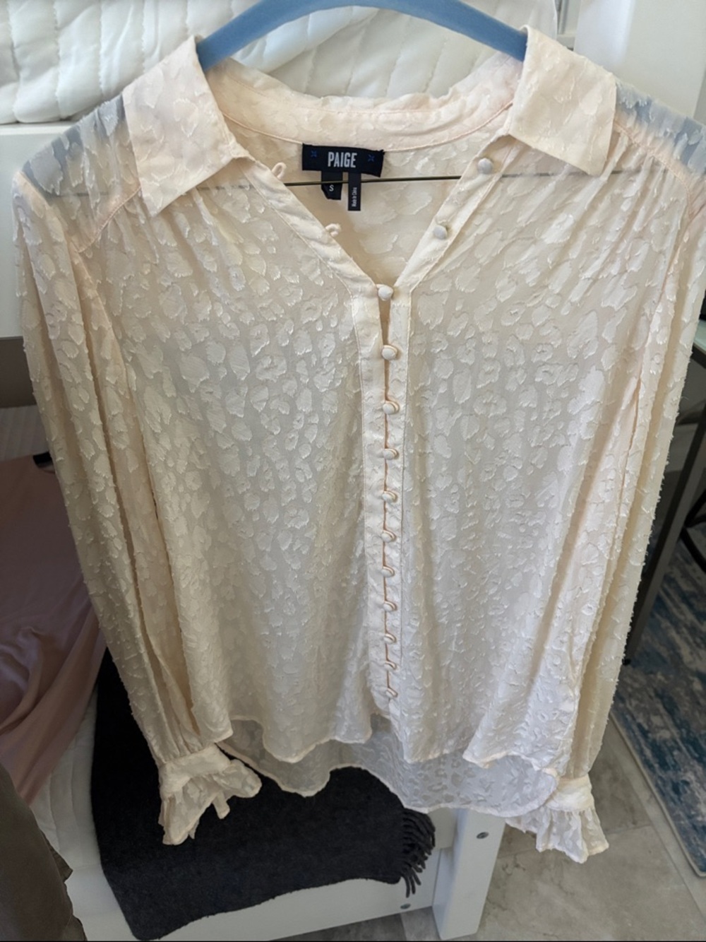 PAIGE Pale Peach Textured Button-Front Blouse